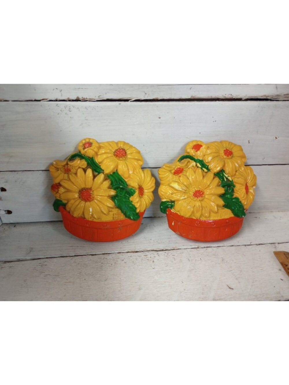 Miller Studios Chalkware Baskets Sunflowers Wall Kitchen Decor Farmhouse Set 2